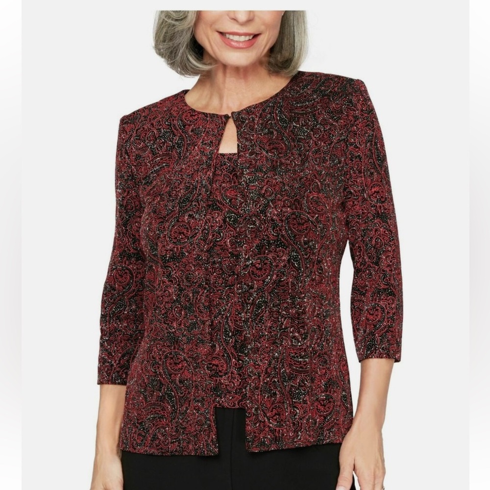 Alex Evenings Womens New $149 Twin Set 2 Pc Jacket + Cami Blouse Top XLP NWT